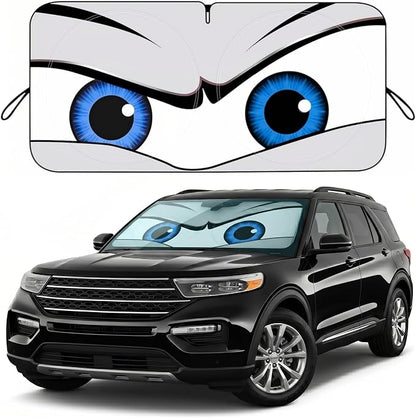 Car Windshield Sun Shade, Funny Eyes Large Foldable Car Sun Shade, Windshield Cover Universal Fits Full-Size Pickup Truck SUV, UV Heat Protection - 63 x 33.86