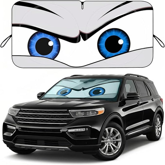 Car Windshield Sun Shade, Funny Eyes Large Foldable Car Sun Shade, Windshield Cover Universal Fits Full-Size Pickup Truck SUV, UV Heat Protection - 63 x 33.86