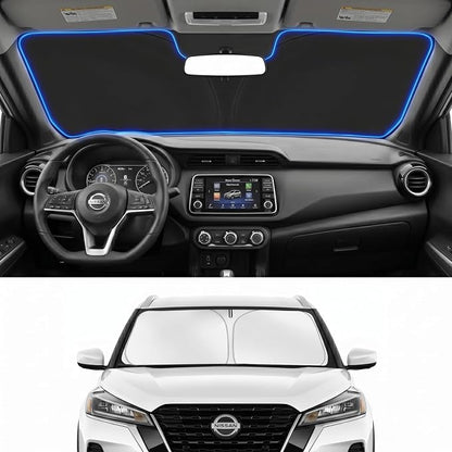 Custom Fit Windshield Sun Shade for Nissan Kicks 2018-2024 | Custom Fit Windshield Cover, Blocks UV Rays, Double-Layer Heat Shield, Durable Frame, Easy Fold & Storage
