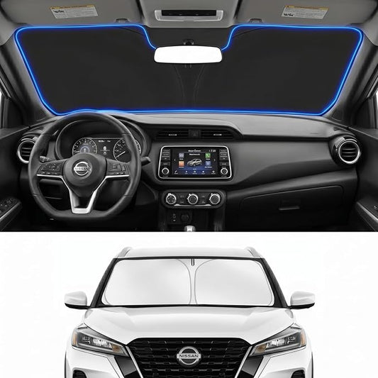 Custom Fit Windshield Sun Shade for Nissan Kicks 2018-2024 | Custom Fit Windshield Cover, Blocks UV Rays, Double-Layer Heat Shield, Durable Frame, Easy Fold & Storage