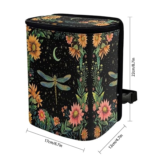 BIGCARJOB Dragonfly Car Trash Can Bin, Leak Proof Moon Floral Dragonfly Car Trash Bag, Hanging, Vehicle Trash Can for SUV Truck Van