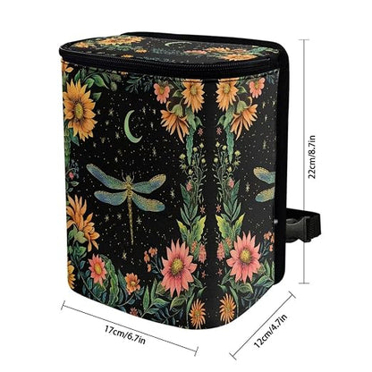 BIGCARJOB Dragonfly Car Trash Can Bin, Leak Proof Moon Floral Dragonfly Car Trash Bag, Hanging, Vehicle Trash Can for SUV Truck Van