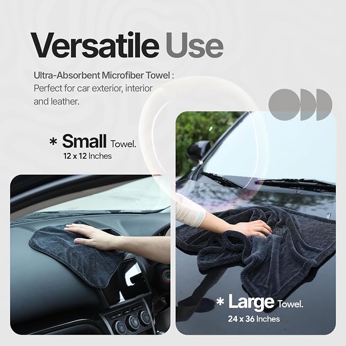 Crystal Clean 1300GSM Car Drying Towel - XL (24x36) Microfiber Towels for Cars with Double Twisted Loop, Professional Detailing Towel for Car Detailers - Quick Dry, Paint Safe & Swirl-Free