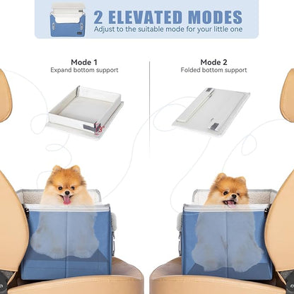 PETSFIT Dog Car Seats for Small Dogs–Patented Safety Buckles–Safety Tether–Foldable Travel Dog Booster Car Seat Reduces Anxiety & Road Trips–Stable Frame, Soft Cushion, Fits Front/Back Seat(Navy Blue)