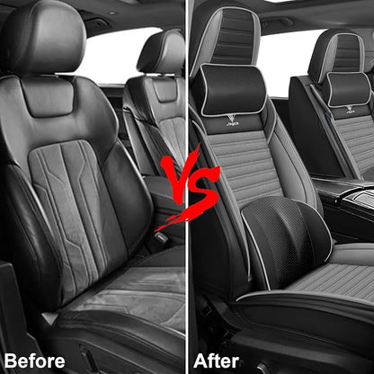 Seat Covers Fit for Nissan Rogue 2015-2026, Breathable and Comfortable Leather Car Seat Cover, Deluxe Waterproof Cushion Cover Auto Interior Accessories (Black Gray)