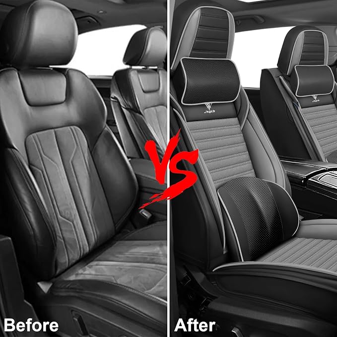 Seat Covers Full Set Fit for Nissan Rogue 2015-2026, Breathable and Comfortable Leather Car Seat Cover, Deluxe Waterproof Cushion Cover Auto Interior Accessories (Black Gray)