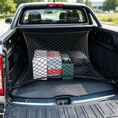 Cargo Net Suitable for Daily Light Loads of SUV Trucks,Mesh Organizer 4'x4' Stretches to 7'x7',Highly Elastic Truck Bed Net for Pickup Truck Bed