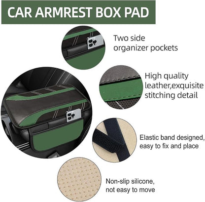 NBTEPEM 10 Pcs Car Floor Mats Full Set & Sport Leather Steering Wheel Cover 14.5-15 inch, Center Console Cover, Seat Belt Cushion, Cup Holder Coaster, Universal Automobile Interior Sets (Green)