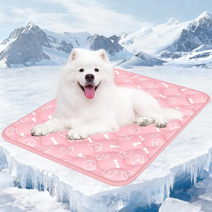 Rywell Dog Cooling Mat 2.0,Soft Blush Pink, 36" x 27" Thick & Durable Cooling Mat for Dogs, Long-Lasting Cool with Waterproof & Color-Changing Arc-Chill Tech (Q-Max>0.5) Washable,&Non-Toxic