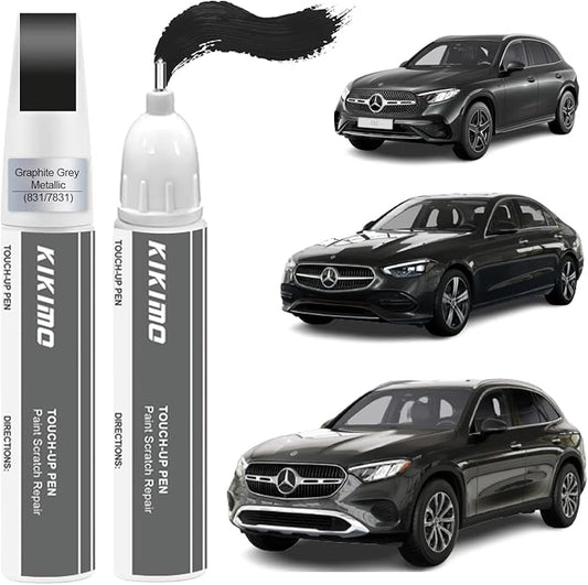KIKIMO for Mercedes-Benz Touch Up Paint(Graphite Grey Metallic(831/7831)), Car Paint Repair Kit for Mercedes-Benz, 2 In 1 Scratches Repair with Pen Tip and Brush, Color-Matched for Quick & Easy Fix