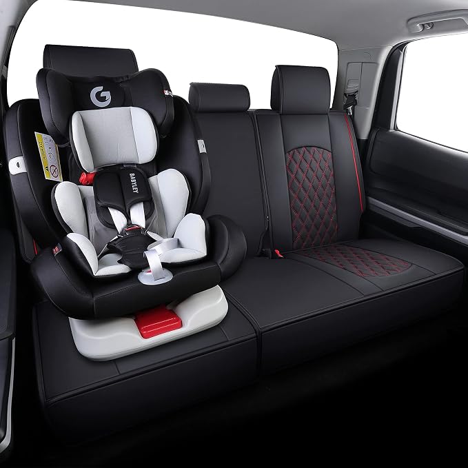 YIERTAI Back Seat Covers for 2008-2022 2023 2024 2025 2026 Tundra Crewmax Crew Double Cab SR5 SR Platinum TRD PRO Waterproof Leather Compatible with Split Bench 40/60(1 Rear Seat Cover/Black-Red)