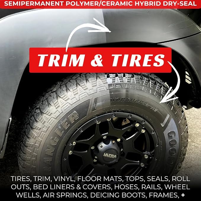 RENEW PROTECT - SATN, Lasts Months - Years, Tire & Trim Treatment, Low - Mid Shine, Floor Mat- RV- 100% Motorcycle-Safe, Ceramic-Hybrid Protectant, Wash-Proof, 5 min Dry-Seal 16oz