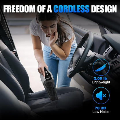 Handheld Vacuum Cordless, Ultra-Strong Suction Car Vacuum Portable Cordless, Rechargeable Hand Held Car Vacuum Cleaner High Power with Multi-Nozzles & Washable Filter for Car, Home, Pets, White&Black