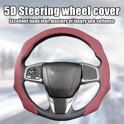 Mandark Car Steering Wheel Cover, Suede Sport Vehicle Steer Wheel Protector Fitting 15 Inch, Non-Slip Comfortable Automotive Interior Decoration Accessories, Universal for Most Cars (Wine Red)