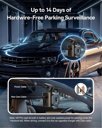 Baseus VD1 Pro Solar Dash Cam Front and Rear, 4K+1080P Dash Camera for Cars, Battery Powered Parking Mode, Starvis Night Vision, 32 GB Card Included, 5GHz WiFi, GPS, Wide Angle,Voice Control
