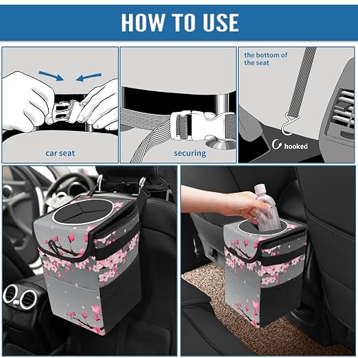 Car Trash Can – Multi-Purpose, Lightweight and Portable with Durable Water-Resistant Coating, No Installation Required, Practical and Ample Capacity, Variety of Colors.Cherry Blossom
