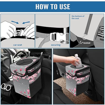 Car Trash Can – Multi-Purpose, Lightweight and Portable with Durable Water-Resistant Coating, No Installation Required, Practical and Ample Capacity, Variety of Colors.Cherry Blossom