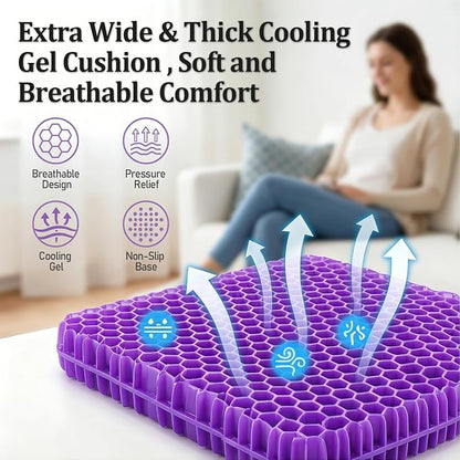 Gel Seat Cushion for Long Sitting – Double-Layer Honeycomb Cooling Chair Pad, Thick Supportive Gel Cushion with Breathable Non-Slip Cover for Office Chair Car Wheelchair & Long Sitting（Purple）