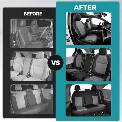 Customized for Toyota Sienna Seat Covers 2021-2026 Sienna 8 Seats 3 Row, Leather Car Seat Covers Waterproof Seat Covers Full Set for Cars, Car Seat Protectors, Airbag Compatible(BlackGrey)