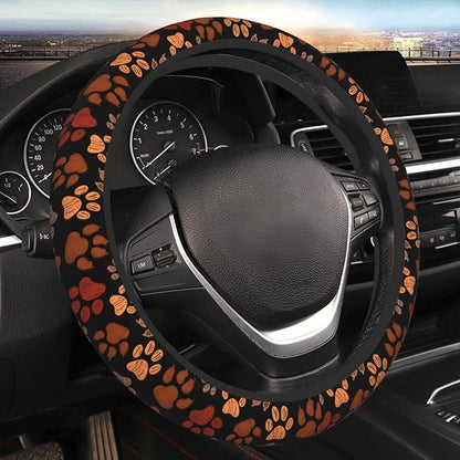 Dog Cat Paw Print Steering Wheel Cover Anti-Slip,Sweat Absorption Universal 15 inch Steering Wheel Covers Cute car Accessories for Men Women