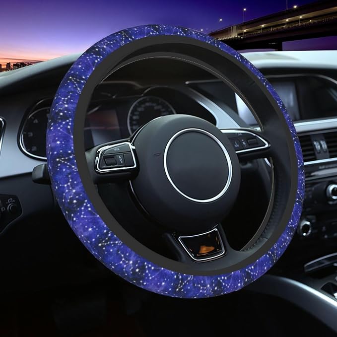 Galaxy Starry Sky Steering Wheel Covers Non Slip Neoprene Universal 15 Inch Steering Wheel Protector Car Cover for Men Women