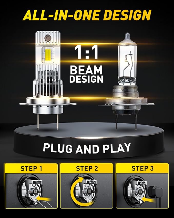 AUXITO H7 Bulb - 1000% Brightness Real 1:1 Halogen Mini Size, 6500K White Illumination for Automotive H7 Fog Lights, Plug N Play, Pack of 2