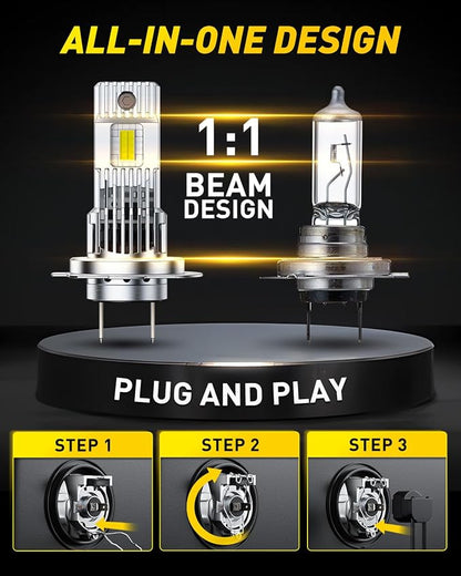 AUXITO H7 Bulb - 1000% Brightness Real 1:1 Halogen Mini Size, 6500K White Illumination for Automotive H7 Fog Lights, Plug N Play, Pack of 2
