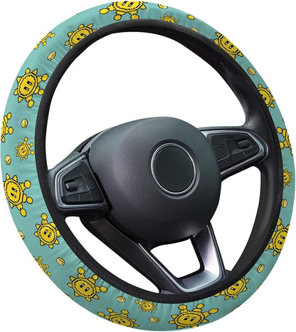 GENANY Retro Game Steering Wheel Cover, Non Slip Polyester Car Wheel Protector for Car SUV Truck, Universal 15 Inch