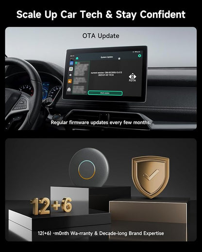 ATOTOZONE 2025 Upgrade CB6 CarPlay AI Box&Android AI Box, Wireless CarPlay/Android Auto Adapter, Plug & Play CarWave Car Smart Box with AI DriveChat, GPS Track, Android 13, 2 BT, 4G LTE, 4G+64G, Gray