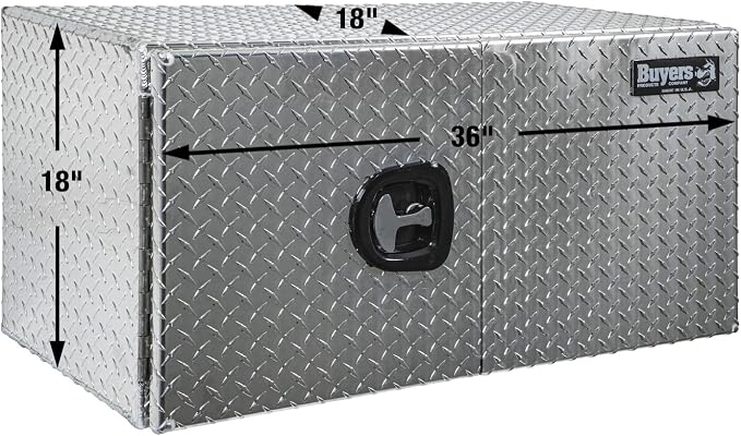 Buyers Products 1705205 Diamond Tread Aluminum Underbody Truck Box with Barn Door, 18 x 18 x 36 Inch, Lockable T Handles, Truck Storage and Organizer, Made in the USA, Silver