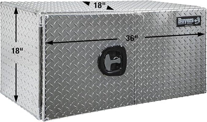 Buyers Products 1705205 Diamond Tread Aluminum Underbody Truck Box with Barn Door, 18 x 18 x 36 Inch, Lockable T Handles, Truck Storage and Organizer, Made in the USA, Silver