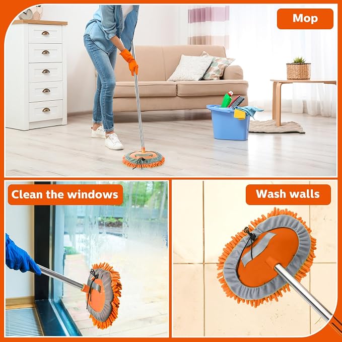 Layhit 5 Pcs Car Wash Mitt Set, Brush Not Included, Microfiber Mitt Cleaning Car Truck Washing Tools Kit RV Pickup Chenille Scratch Replacement (Orange)