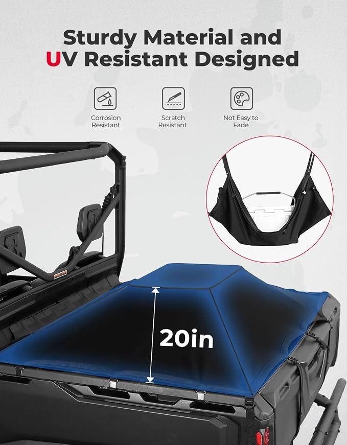 KEMIMOTO Tonneau Covers Compatible with Can-Am Defender HD 5/7/ 8/9/ 10 DPS XT XMR Max 2016-2024 Cargo Bed Cover Net Bed Rail Cargo Protection with Straps