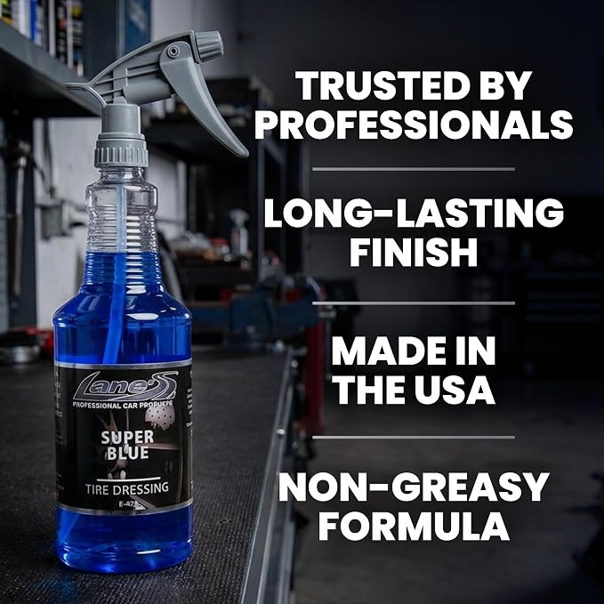 LANE'S Super Blue Tire Dressing Spray | High-Gloss Car Tire Shine Spray | No Sling, No Run, Long Lasting | Protects from Cracks & UV Rays | Non-Greasy Automotive Dressing & Cleaner | 32oz, 2 Pack