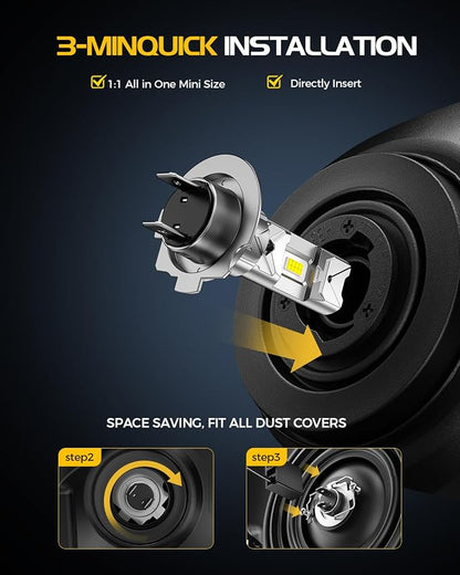 H7 LED Light Bulbs 60000LM 6500K Cool White, IP68 Waterproof Drl for Fusion Elantra Soul Traverse Sorento Sonata and more