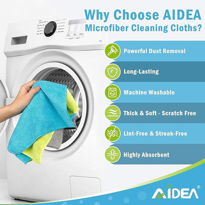 AIDEA Microfiber Cleaning Cloth-100PK, Soft Microfiber Towels for Cars, Absorbent Cleaning Rags, Lint-Free Streak-Free Wash Cloths for House, Kitchen, Window(12in.x12in.)