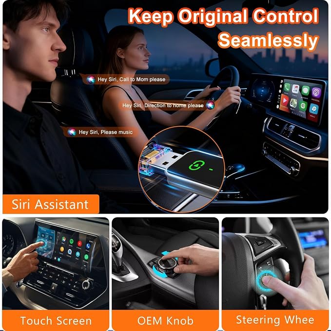 Wireless CarPlay Adapter for iPhone, Convert Wired to Wireless Dongle, 5.8GHz Fast Auto Connect, Compatible with Ford Toyota Honda Jeep Ram Chevy Nissan VW 2016-2025 Factory Wired Cars