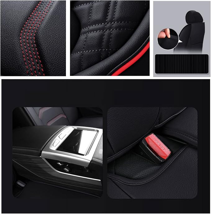 Comfortable Leather Auto Car Seat Covers 5 Seats Full Set Universal Fit (Black & Orange)