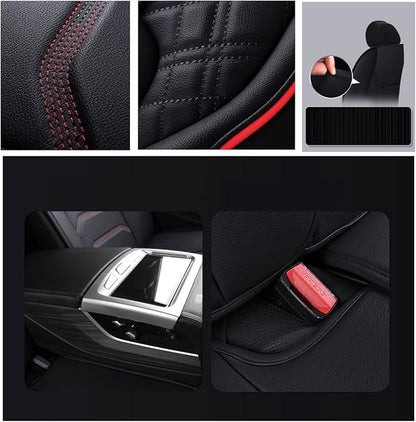 Comfortable Leather Auto Car Seat Covers 5 Seats Full Set Universal Fit (Black & Orange)