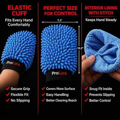 Microfiber Car Wash Mitt 2 Pack, Chenille Scratch-Free Wash Gloves, Ultra Soft, Highly Absorbent, 7.1” x 10.2”, Lint-Free, Reusable Auto Cleaning Mitt (Blue)