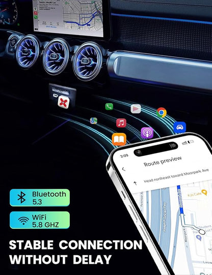 Mini Wireless CarPlay Adapter, Compact Design 2-in-1 CarPlay & Android Auto,Converts Wired to Wireless Carplay Adapter for iPhone iOS 6+/ Android 11+, Wireless Control Plug & Play, No Delay.