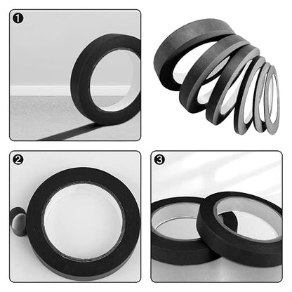 6 Rolls Fine Line Tape 1/16, 1/8, 1/5, 2/5, 1/2, 3/4 Inch x 55 Yard Fineline Masking Tape Painter Adhesive Automotive for DIY Car Auto Paint (Black, Mixed Sizes)