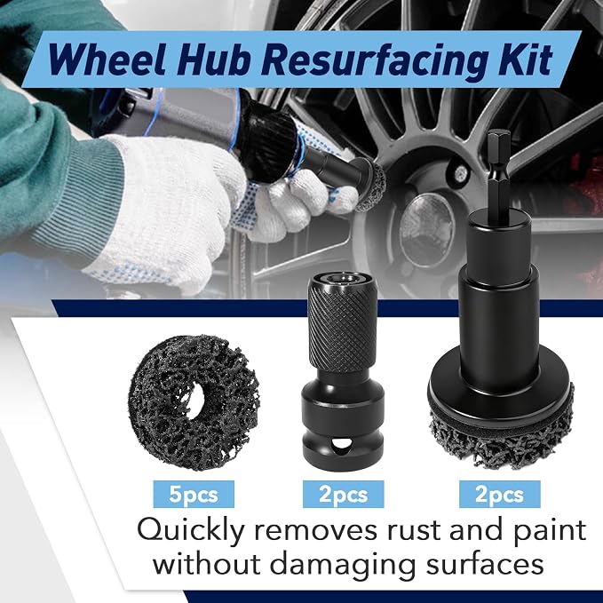 9 PCS Wheel Hub Cleaning Tool, Brake Hub Cleaning Kit Includes 5 Pads, Compatible with Electric Drills or 1/2" Impact Wrenches, Suitable for Car & Truck