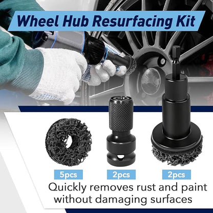 9 PCS Wheel Hub Cleaning Tool, Brake Hub Cleaning Kit Includes 5 Pads, Compatible with Electric Drills or 1/2" Impact Wrenches, Suitable for Car & Truck