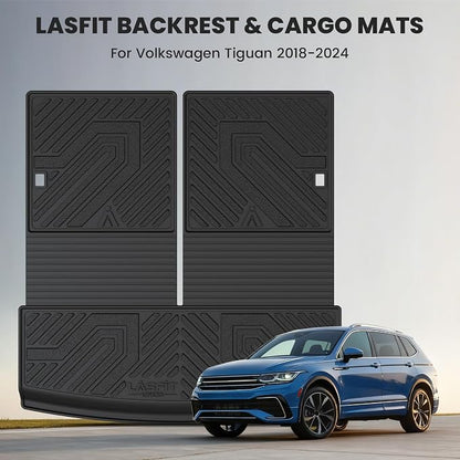 LASFIT Cargo Mat & Seatback Mat for Volkswagen Tiguan 2018-2024(Fit 7 Seats), Custom Fit All-Weather TPE Rubber Backrest & Trunk Mats for VW Tiguan Accessories, Waterproof, Easy to Clean, Black