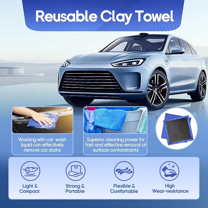 2PCS Clay Towel Auto Detailing, Clay Bar Towel Cloth Auto Detailing for Car (12 x 12 in) (Blue)