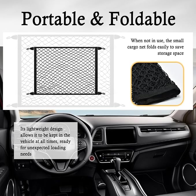 Upgrade Cargo Net for SUV with 4 Hooks,Stretchy 32x23 to 63x47 Elastic Trunk Net for SUV,Essential Automotive Cargo Nets as Trunk Organizer for Securely Fastening Items
