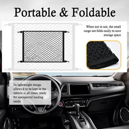 Upgrade Cargo Net for SUV with 4 Hooks,Stretchy 32x23 to 63x47 Elastic Trunk Net for SUV,Essential Automotive Cargo Nets as Trunk Organizer for Securely Fastening Items