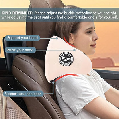 SPRFUFLY Unique U-Shaped Car Headrest Pillow, Car Neck Pillow for Sleeping with Adjustable Strap, Space Memory Foam & Removable Cover, Ergonomic Design - Extreme Comfort Car Pillow(Beige, 1P)