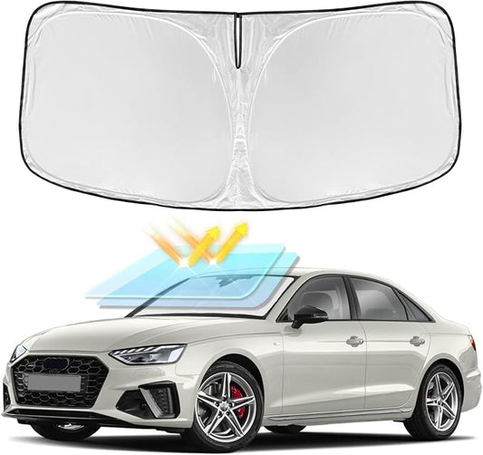 for Audi A4 2017-2024 2025 Windshield Sun Shade - 4 Layers Car Sunshades for Front Windows Shade Cover Custom Fit A4 Sun Visor 250T Retractable Shade Blocks UV Rays Car Accessories